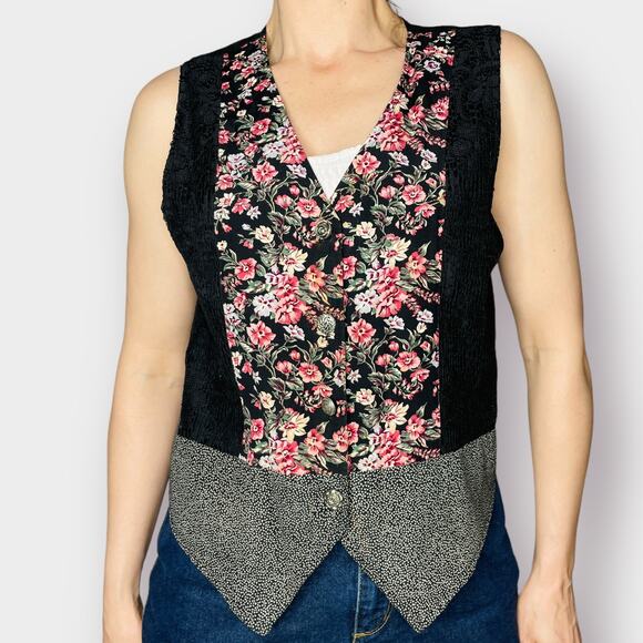 90s 2 X 5 Black Lace Floral Vest - Picture 5 of 9